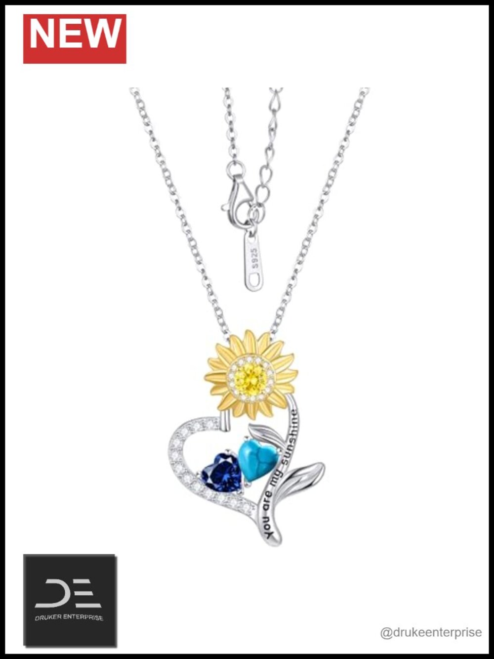 925 Sterling Silver Double Birthstone Sunflower Pendant Necklace Women Gift
